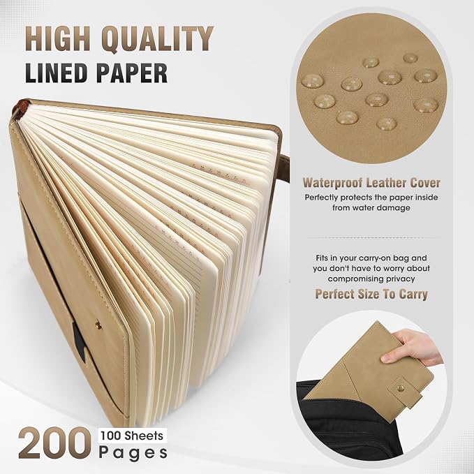 ENOMY Personalized Notebook Set Custom Leather Journal with Stylus Pens Gift,Khaki