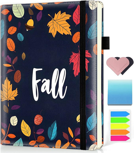 Hardcover Executive Notebooks, A5 PU Leather Lined Journal Notebook, 200 Pages Thick Paper Subject Notebooks for School,Work,Home Writing Business Notebook, Diary Book ，Fall Maple Leaves