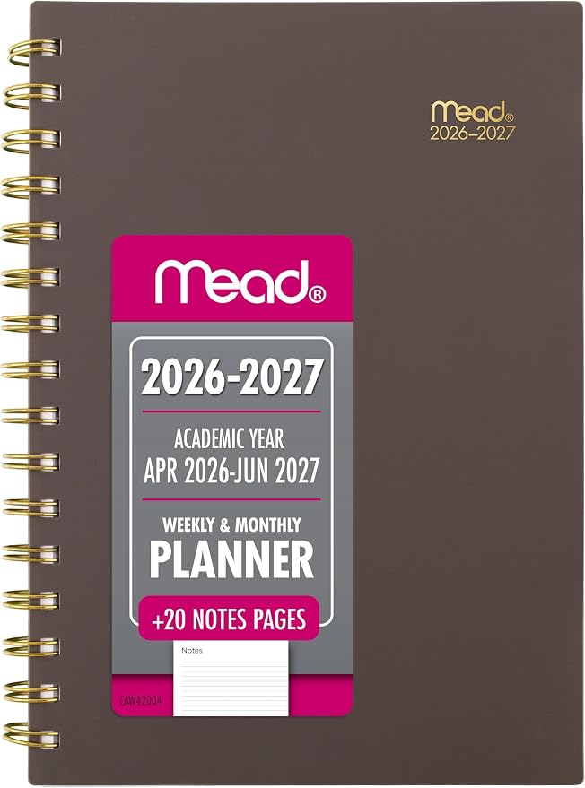 Mead Planner 2026-2027 Weekly & Monthly Academic 15-Month April-June, 5.5" x 8.5", Ground Coffee (CAW42004) (Pack of 12)