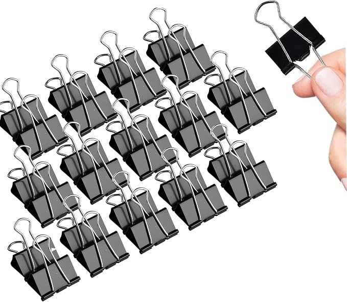 Binder Clips, 144 Pack, 1 Inch, Black, Standard 25mm, Metal Paper Clips, Fold Clamp, Office Clips, Capacity 0.47 Inch, Office and School Supplies
