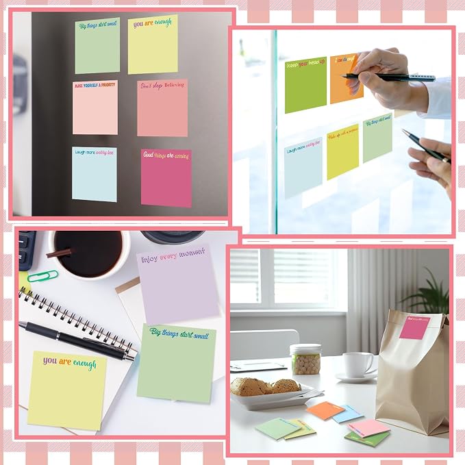 Yinder 24 Pcs Inspirational Sticky Notes, Back to School Supplies, Cute Motivational Sticky Notes Pad Employee Appreciation Gifts Bulk for Teacher Coworker Office 3 x 3'' (Inspire,Macaron Colors)