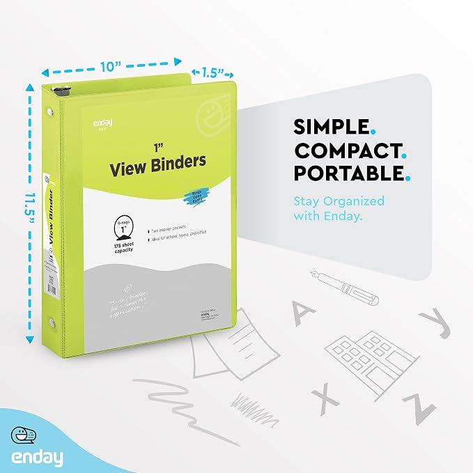 Enday 1 Inch Binder (24 Pack - Assorted Colors) 3 Ring Binder 1 inch with Clear View Cover and 2 Inside Pocket - for Letter Size 8.5 x 11'' Paper, Ideal for School Supplies, Office, and Home