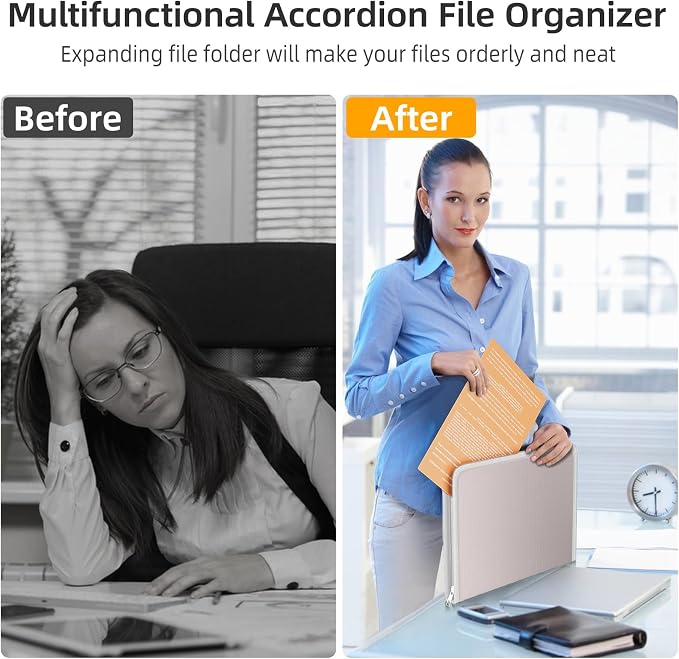 Fireproof Accordion File Organizer, Expanding File Folder with 13 Pockets | Portable Document Organizer with Waterproof Zipper & Labels, File Organizer for Important Document/Paper Storage, Gray