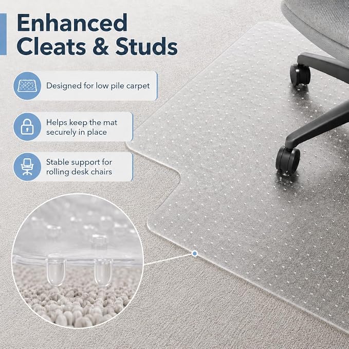 Chair Mat for Carpet- Low Pile (1/4" Thick) Carpet Protector for Office Gaming Computer Desk Chair. Heavy Duty Desk Chair Mat for Carpeted Floors, Semi Transparent (with Lip)