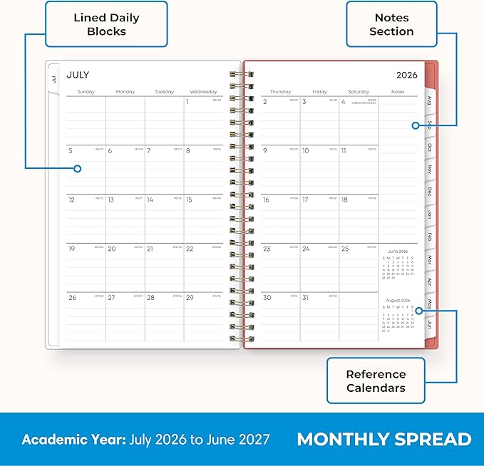 Blue Sky 2026-2027 Weekly & Monthly Academic Planner, 5"x8", Cali Pink | July 2026 - June 2027, Clear Pocket Cover, Wirebound, Laminated Tabs, Academic Year