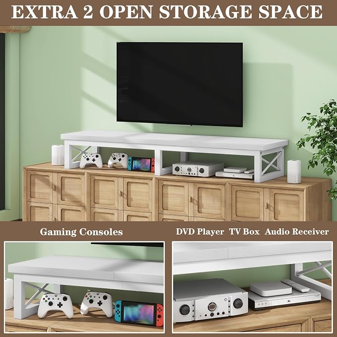 IBUYKE 45" Large TV Riser for 32-60 inch TV,Tabletop Short TV Stand with Storage and Steel Legs,TV Riser Stand for Home,Bedroom,Living Room,White TVT002W