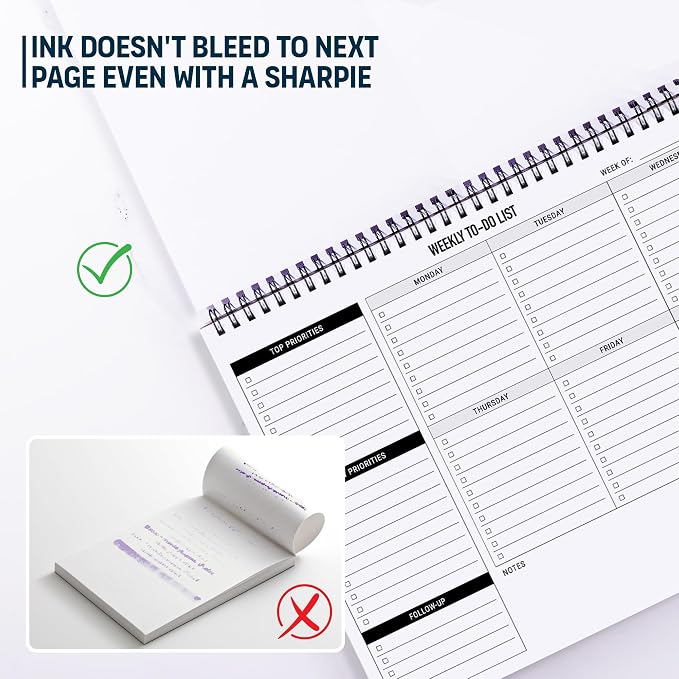 Weekly Planner To Do List Pad - 8.5x11" 52 Sheets Spiral - Desk Notepad | with Multiple Sections, Undated Planning Notebook Checklist, Todo List Agenda Plan, Notebook for Work