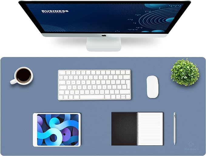 K KNODEL Extra Large Desk Mat, Leather Mouse Pad (35.4"x17", Lake Blue) | Desk Pad, Keyboard Pad, Computer and Laptop Mat, Desktop Protector and Cover, Writing Pad and Blotter for Home Office
