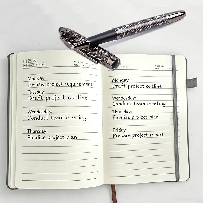 A5 Lined Journal Notebook Gift Set - Hardcover Diary with Executive Rollerball Pen & Elastic Pen Loop, 192 Pages 80gsm Thick Ruled Paper for Women & Men, Business, Travel & School Writing
