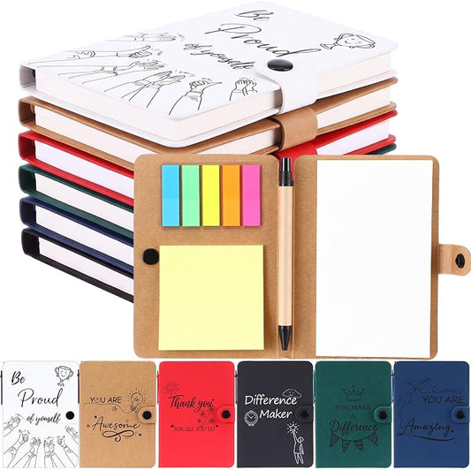Resurhang 12 Pack Appreciation Gifts Bulk Inspirational Spiral Notebook with Sticky Note Pen, Note Pads Motivational Journals Thank You Gifts for Employee Volunteer Teacher Nurse Team (Pattern)