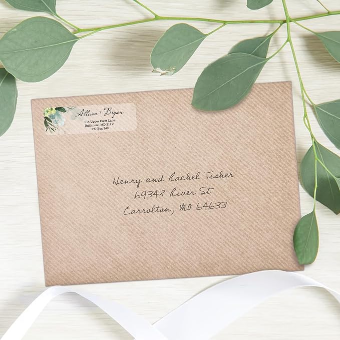 Clear Floral Greenery Rolled Address Labels / 500 Personalized Return Address Labels/Custom Address Stickers in Elegant Plastic Dispenser