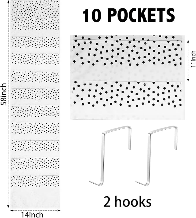 MotiMind Boho Styles 10 Pockets Wall Hanging File Folders File Storage Pocket Chart for Classroom Hanging Wall Organizer with 2 over The Door Hangers, 58" x 14" for School Classroom Office Home