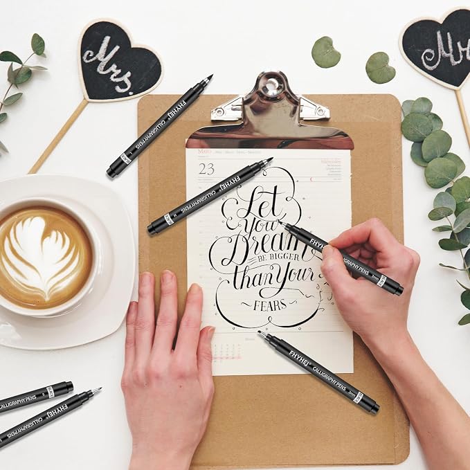 6 Size Calligraphy Brush Pens Set for Beginner Hand Lettering | Calligraphy Pens for Writing, Hand Lettering Pens, Calligraphy Kits for Beginners, Art Drawing, Sketching, Scrapbooking
