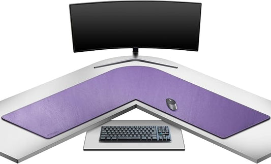 Mydours L-Shape Desk Mat, 46" x 46" x 16" Extra Large PU Leather Corner Desks Pad Blotter, XXL Corners Waterproof Gaming Mouse Pad, Desktop Protector for Computer Keyboard Home Office (Purple)