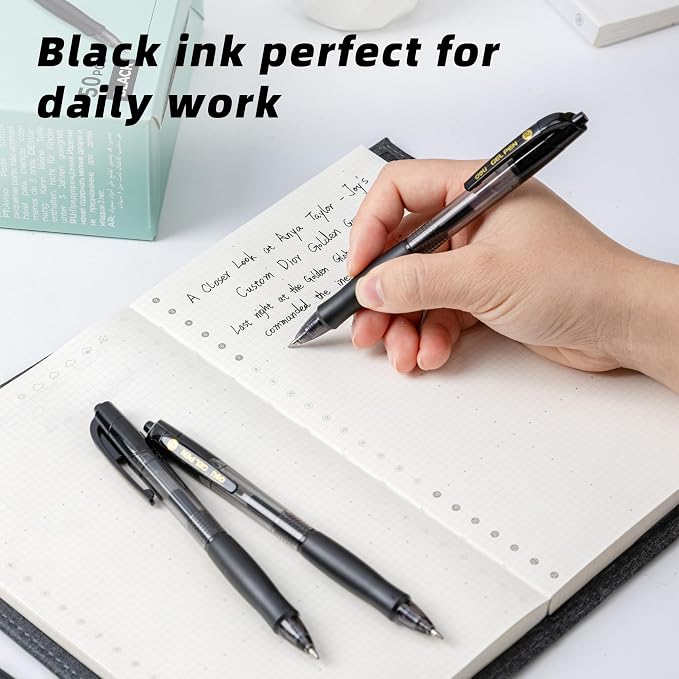 deli Pens Bulk, 50 Pcs Retractable Gel Pens Medium Point 0.7mm, Smooth Writing with Fast Dry Black Ink, No Bleed, Comfort Grip & Pocket Clip for School, Office, Home Supplies