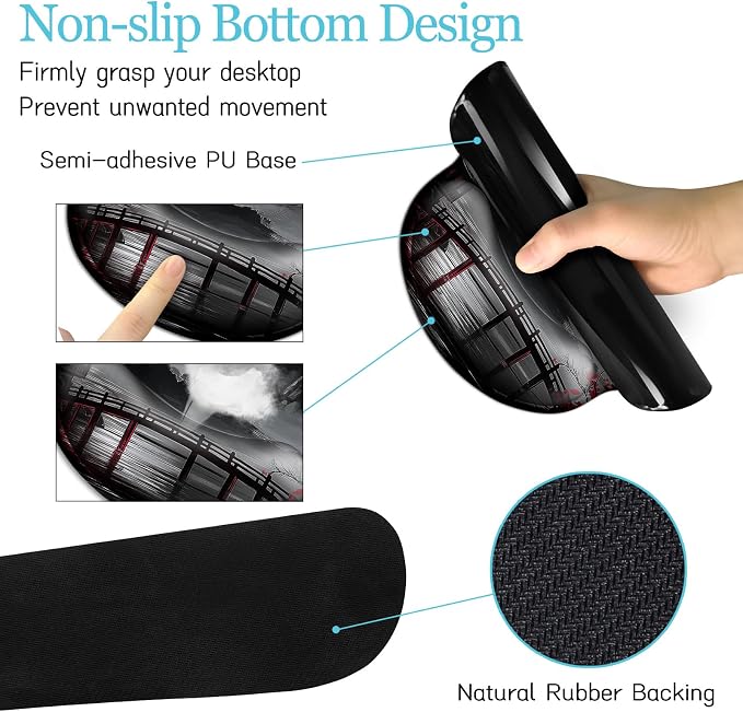 LIMKRIAN Japanese Ergonomic Mouse Pad with Wrist Rest, Large Desk Mat Set | Gaming Computer Mat, Keyboard Wrist Support, Coaster, Desk Matt for Desktop, Japanese Anime Office Supplies Desk Accessories