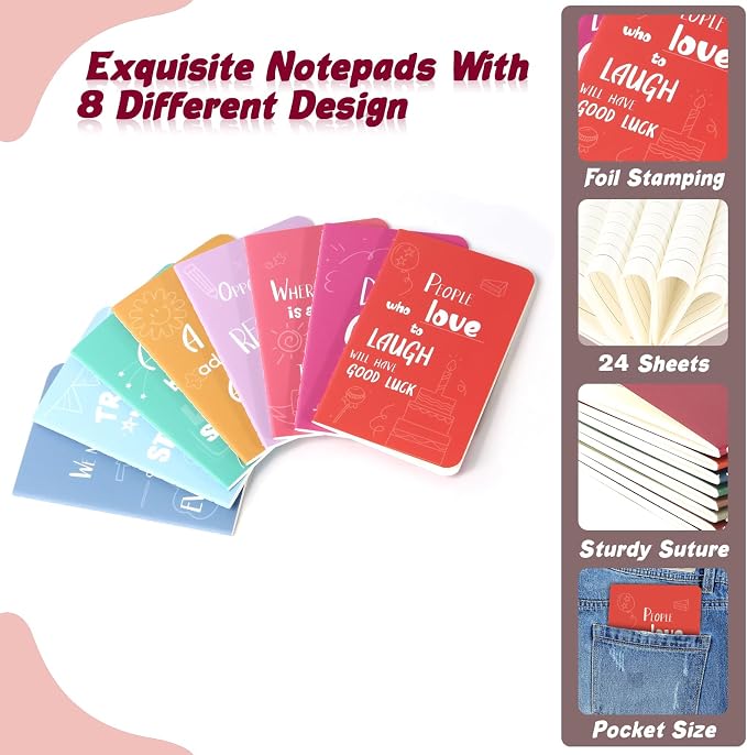 DoubleCare 48 Pcs Thank You Gifts Inspirational Notebooks with Pen & Keychain, 3 x 5 Inch Motivational Mini Notepads Bulk,Cute Colorful Journal Notebooks for Employee Teacher Staff Coworker