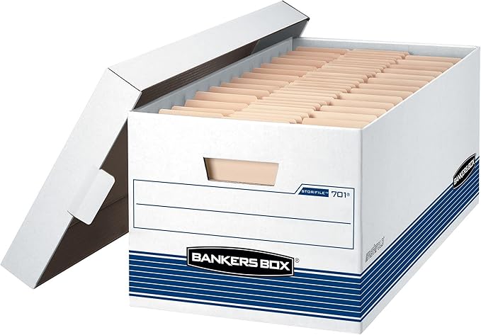 Bankers Box 20-Pack Medium-Duty File Storage Boxes, 24in Letter, FastFold | Speed through filing with FastFold setup, sturdy stacking, reinforced handles, and dependable document protection.