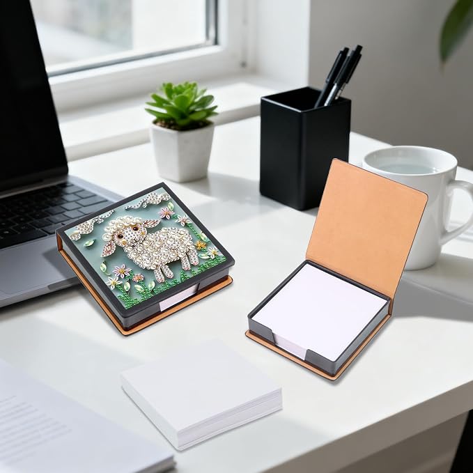 Sheep Diamond Painting Kit Note Box,Memo Paper Storage Box Diamonds Art,Sticky Note Holder Diamonds Art,Diamond Painting Memo Pad For Office Desk. (Sheep)