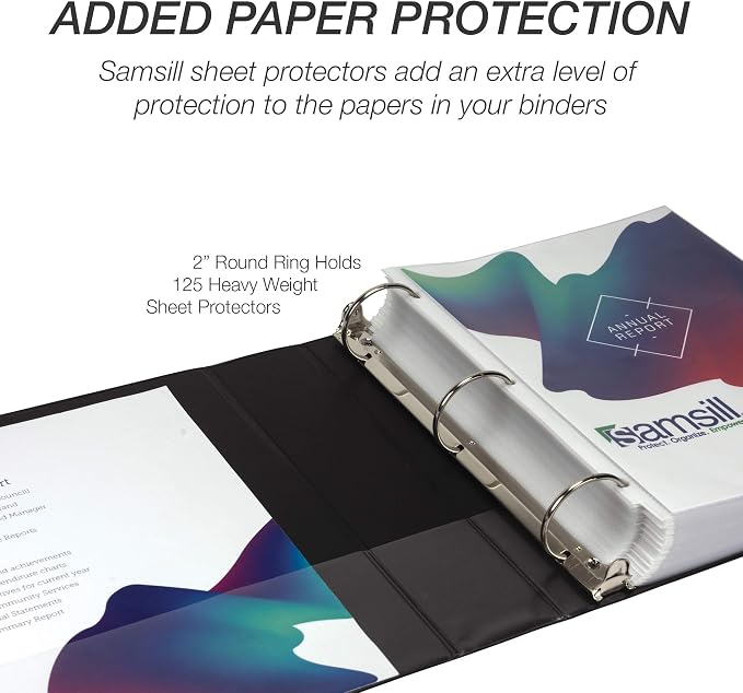 Samsill 4 Pack Durable 2 Inch 3 Ring Binders, Round Ring, Clear View Cover for Presentations, Black