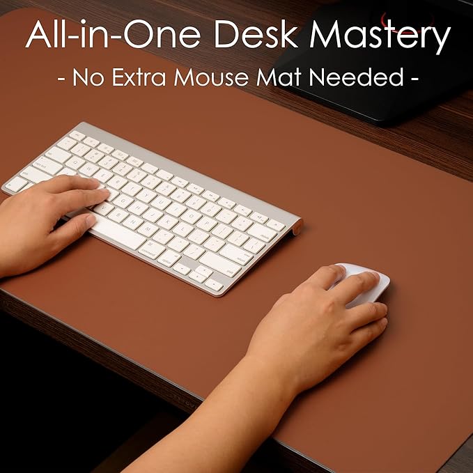 Leather Desk Pad Protector, Waterproof Mouse Pad, PU Desk Mat, Office Desk Cover, Desk Writing Mat for Office/Home/Work/Cubicle (Brown/Gray) 31.5x15.7 in