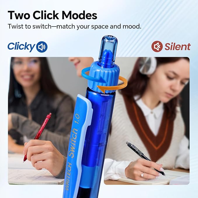 WRITECH Colored Gel Pens 1.0mm: Switch Silent Click Mode for Quiet or Click Feedback Smooth Writing Quick Dry Ink Bold Point for Note Taking Color Coding Journaling School Office Study.