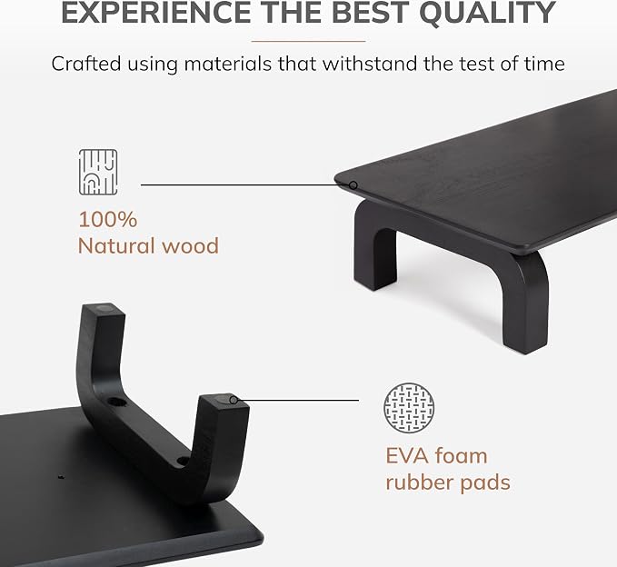 Anji Mountain Monitor Stand - Desktop Organizer & Laptop Riser, Ergonomic Monitor Riser, Space-Saving Monitor Stand for Desk, Durable Construction, Easy Assembly, Ideal for Home & Office,Black