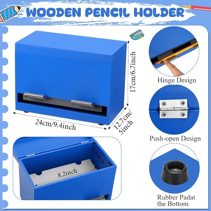 Yalikop 1 Pc Wooden Pencil Dispenser for Classroom Pastel Wood Pencils Holder for up to 200 Pencils Reusable Straw Dispenser for Home Office Teachers Supplies Storage (Classic,Dark Blue)