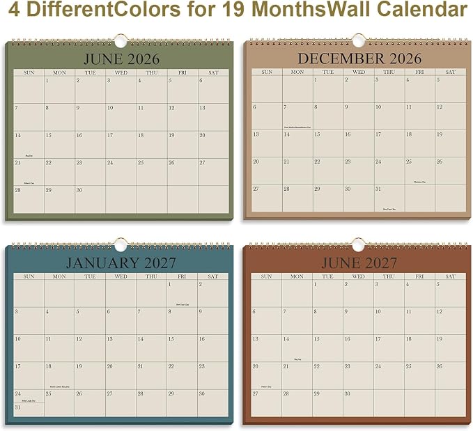 2026-2027 Calendar - Wall Calendar 2026-2027 from July 2026 Until December 2027,18 Months Calendar with Premium Paper, Twin-Wire Binding & Hanging Hook, 8.5" x 11", Green