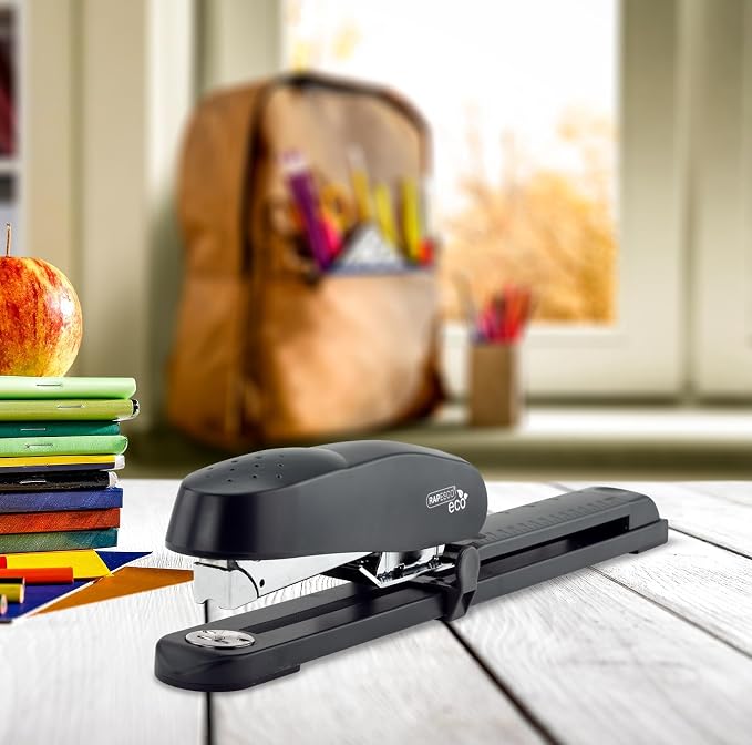 Rapesco 1480 ECO Long Reach Stapler with 2000 Staples (26 Standard 1/4" and 24 High-Capacity 5/16"), 50 Sheet Capacity, Front Loading, Non-Slip Base, for Binding Books, Brochures or Cards, Charcoal | Heavy-Duty All-Metal Chassis, Includes 2000 Staples,...