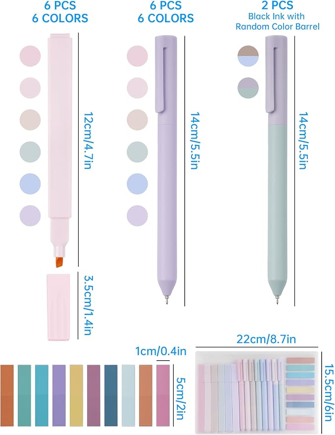 NiArt Bible Highlighters No Bleed 14Pc Gel Pens & Sticky Notes Study Set | 14-Piece Morandi Set With 6 Highlighters, 8 Gel Pens, 200 Sticky Notes And Transparent Storage Box For Bible Journaling
