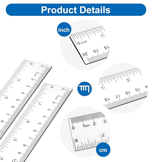 4 Pcs 6 Inch Ruler Plastic, Transparent Small Straight Rulers for Drawing, Underlining & Bookmark (8 Inches, Clear)
