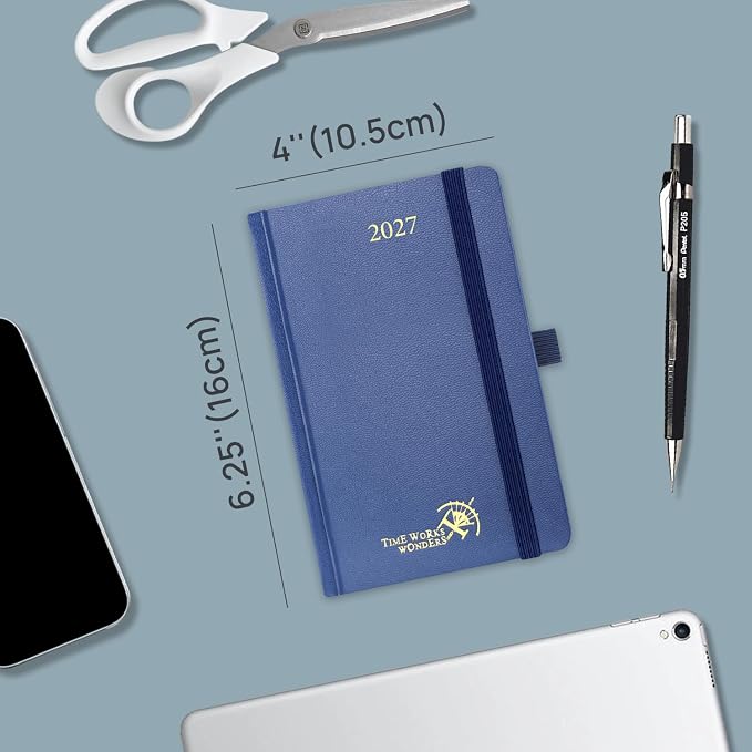 POPRUN Pocket Calendar 2027, 4" x 6.25" Pocket Calendar for Purse, Jan 2027 - Dec 2027 Small Planner, Weekly Appointment Book with Hourly Time Slots, Hardcover, 100 GSM - Burgundy