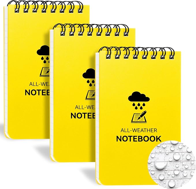 COIDEA 3 Pack Waterproof Notebook, 3 x 5 Pocket Notepad, All Weather Small Pocket Notebook Paper, Mini Spiral Notepad Police Notepad 100 Lined Pages for Outdoor Office