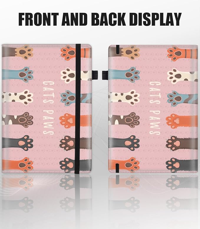 Hardcover Executive Notebooks, A5 PU Leather Lined Journal Notebook, 200 Pages Thick Paper Subject Notebooks for School,Work,Home Writing Business Notebook, Diary Book ，Cats Paws