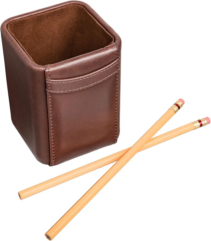 Dacasso Leather Pencil Cup - Luxury Cup Storage for Pens, Pencils, & Office Accessories - Elegant Pen Organizer & Executive Desk Decor - (Chocolate Brown)