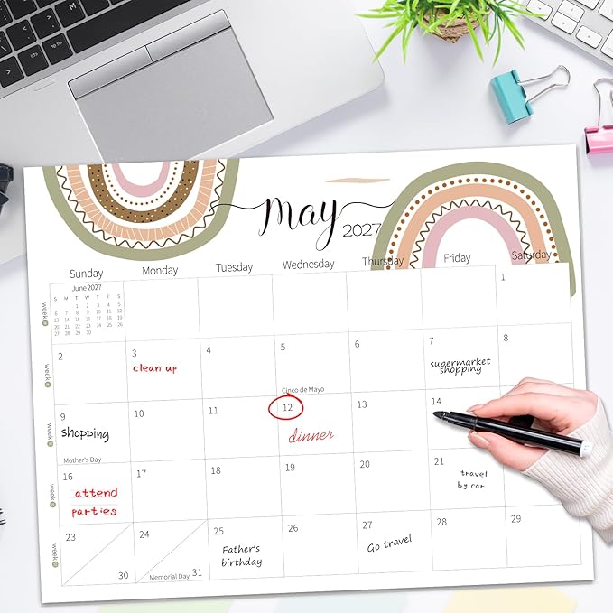 Guasslee 14" X 11" Desk Calendar 2026-2027, Desk Top Calendar 2026, 19-Month School Year Desk/Wall Calendar, 2026 Jun-2027 Dec, Monthly Planner With Corner Protcetor For Office Home School Organizing