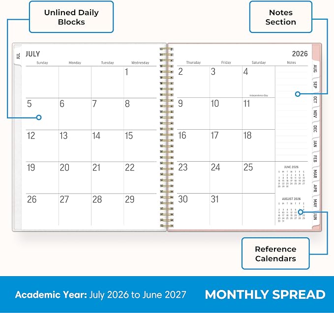 Blue Sky 2026-2027 Weekly & Monthly Academic Planner, 8.5"x11", Charlotte | July 2026 - June 2027, Large Print, Flexible Cover, Wirebound, Storage Pocket, Laminated Tabs, Academic Year