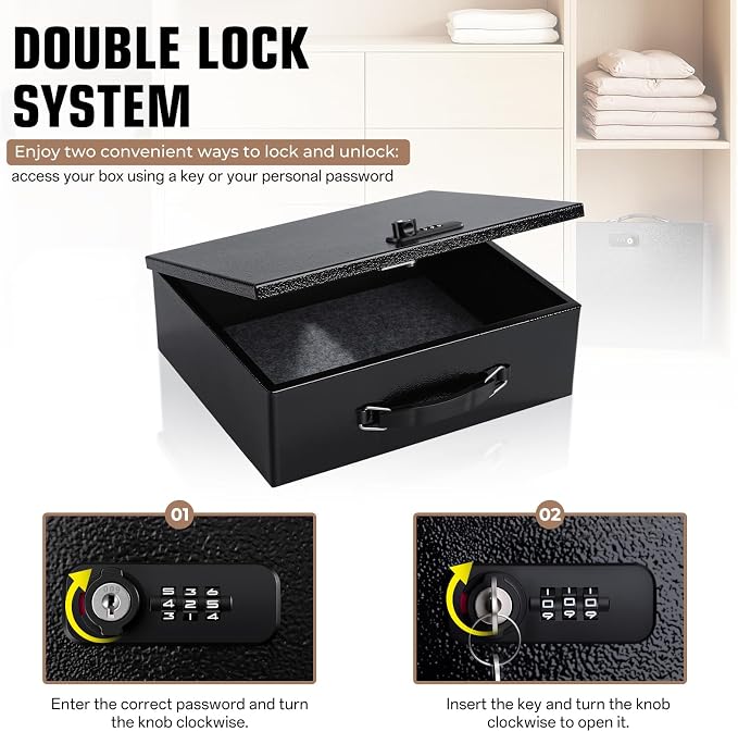 Fireproof Safe Lock Box Metal, Fire Proof Safe for Home Documents, Portable Security Box with Dual Combination and Key Lock for Personal Items,Passport, Money, X Large 13.2" x 11" x 4.13"