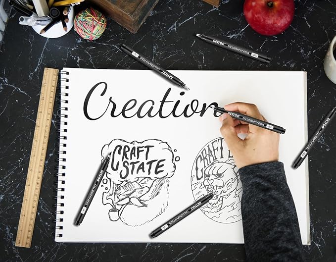 10 Size Calligraphy Pen Set, Hand Lettering Brush Pens for Beginners | Brush Pens Calligraphy Set for Beginners, Calligraphy Markers for Sketching, Scrapbooking, Journaling & Hand Lettering
