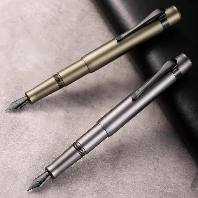 HONG DIAN M2 Black Forest Mini Fountain Pen, Extra Fine Soft Nib & Sleek Shape Aluminium Short Pocket Travel Pen (Space Gray)