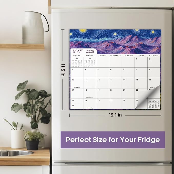 Aesthetic 2026-2027 Magnetic Calendar for Refrigerator, 21-Month Fridge Calendar Magnet from April 2026 to December 2027, Easy Organizing, Starry National Parks