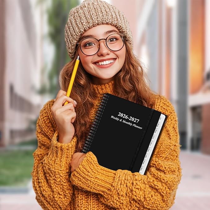 2026-2027 Planner - Planner 2026-2027 from July 2026 to June 2027 with 12 Monthly Tabs, Flexible Cover, Inner Pocket, 8.5" x 11", Black-B