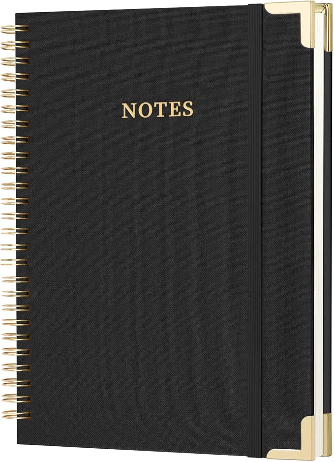 A4 Large Spiral Notebook Journal,(8.5×11'') 100 Pages Linen Hardcover College Ruled Journaling For Work & Note Taking Thick Spiral Journal For Writing Daily Journal For Women & Men- Black