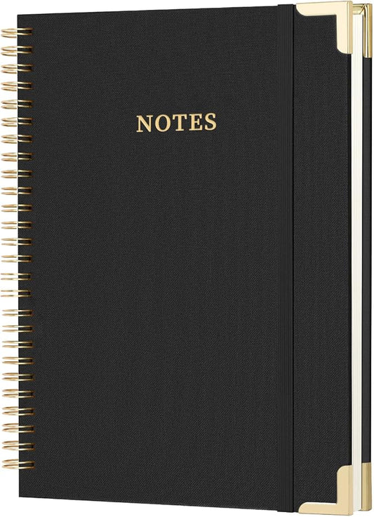A4 Large Spiral Notebook Journal,(8.5×11'') 100 Pages Linen Hardcover College Ruled Journaling For Work & Note Taking Thick Spiral Journal For Writing Daily Journal For Women & Men- Black