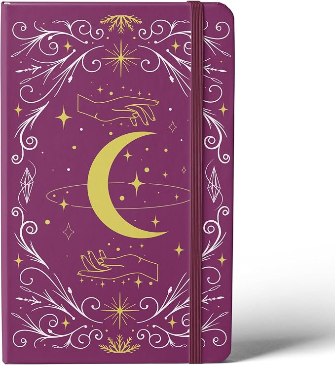 BUKE A5 Dotted Journal – 160gsm Ultra Bamboo Paper, Moon & Star Foil Cover, Flat Lay Notebook with Gift Box – 160 Pages, 5mm Dot Grid, Faux Leather Hardcover (Red)