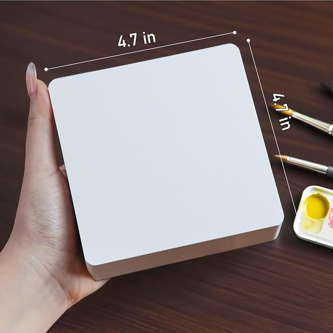 FLUNBRATO Watercolor Paper Pads,4.7 x 4.7 Inch, 80 Sheets,100% Cotton Mini Travel Watercolor Sketchbook,Hot Press 140LB 300GSM,Two-Edge Glue Binding Tearable Painting Notebook