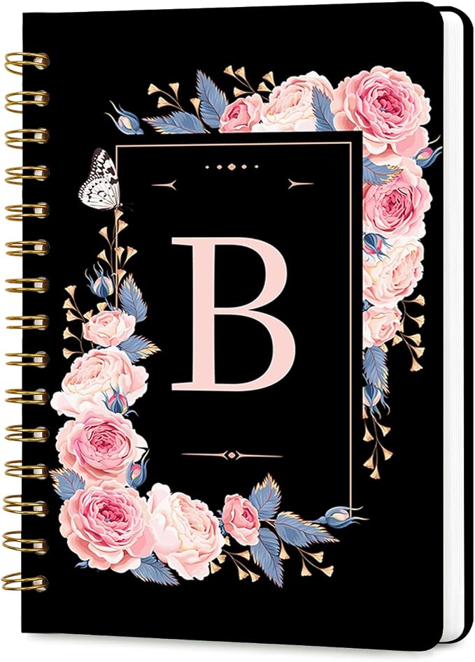 Lined Spiral Journal for Women, A5 Notebook for Work, 160 Pages, Letter B | College Ruled Spiral Notebook, Hardcover with Elegant Design for Note-Taking, 5.5 * 8.25 inch