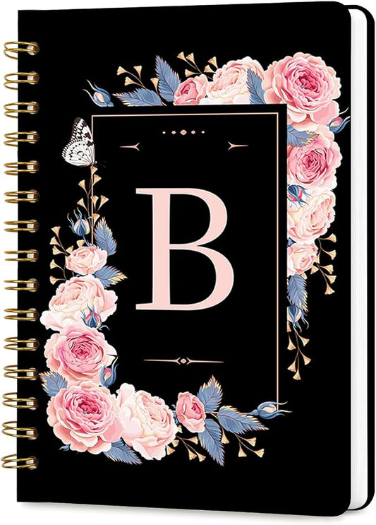 Lined Spiral Journal for Women, A5 Notebook for Work, 160 Pages, Letter B | College Ruled Spiral Notebook, Hardcover with Elegant Design for Note-Taking, 5.5 * 8.25 inch