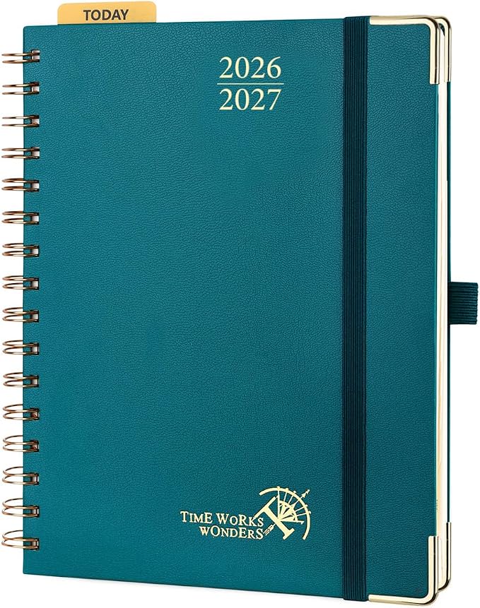 POPRUN 2026-2027 Weekly Planner 6.25" x 8.5" Weekly and Monthly Planner | Jul 2026 - Jun 2027 Daily Agenda Book with Hourly Schedule, Tabs, Hardcover, School and Office Supplies- Pacific Green
